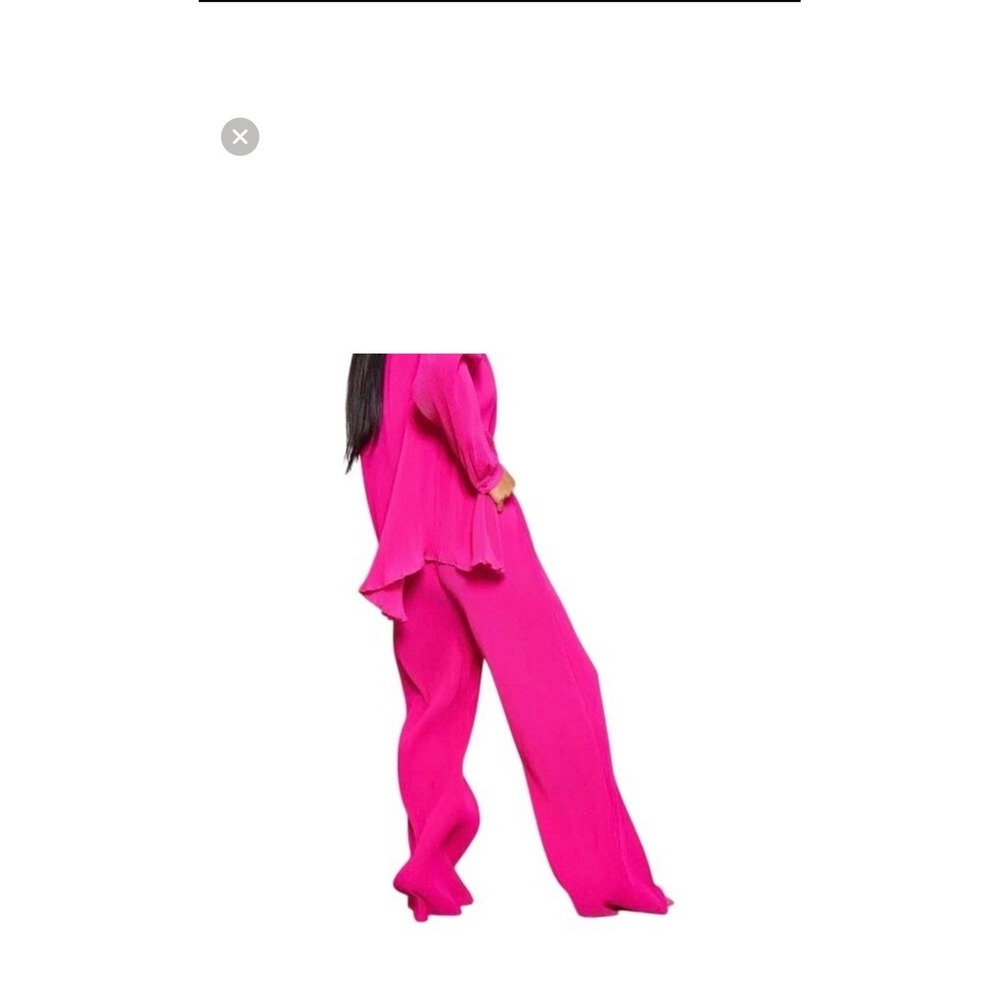NWT PLT Hot Pink Plisse High‎ Waist Wide Leg Trouser